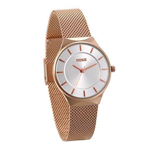 JewelryWe Damen Analog Quarz Armbanduhr Elegant Klassisch Rosegold Ton Edelstahl Milanaise Mesh Armband Uhr mit Weiß Rundem Zifferblatt von JewelryWe