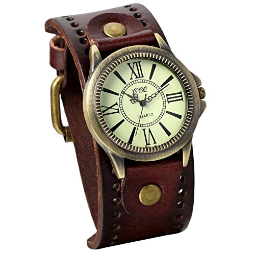 JewelryWe Damen Armbanduhr Vintage Casual Analog Quarz Leder Band Uhr mit römischen Ziffern Zifferblatt Braun von JewelryWe