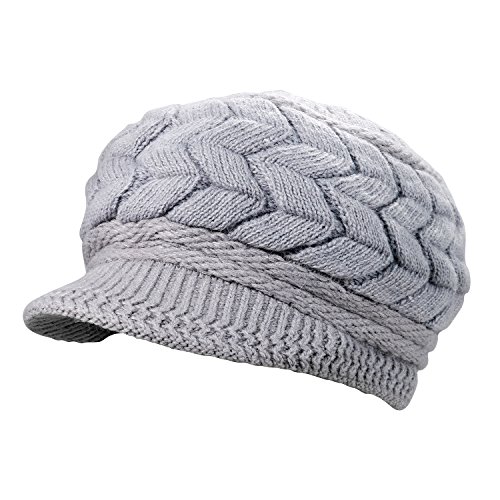 JewelryWe Damen Baskenmütze Winter Gatsby Newsboy Barett Cap Schirmmütze Kappe Hut Warm Beanie Strickmütze Mütze Grau von JewelryWe