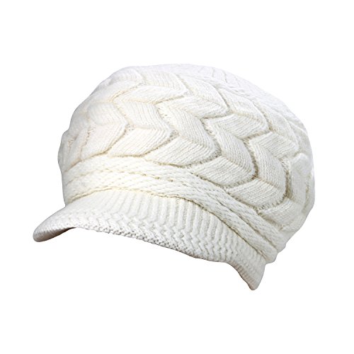 JewelryWe Damen Baskenmütze Winter Gatsby Newsboy Barett Cap Schirmmütze Kappe Hut Warm Beanie Strickmütze Mütze Weiß von JewelryWe