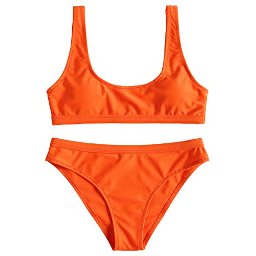 JewelryWe Damen Bikini Set Push Up Gepolstert Bustier Sportliches Bikinis Swimwear Swimsuit Badeanzug Bademode, Orange, S von JewelryWe