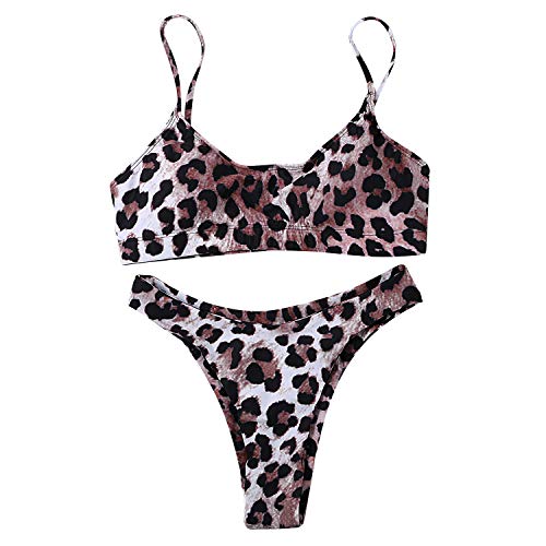 JewelryWe Damen Bikini-Sets Leopardenprint Leopard Push Up Gepolstert Bustier Hohe Taille Bikinislip Badeanzug Bademode, S von JewelryWe