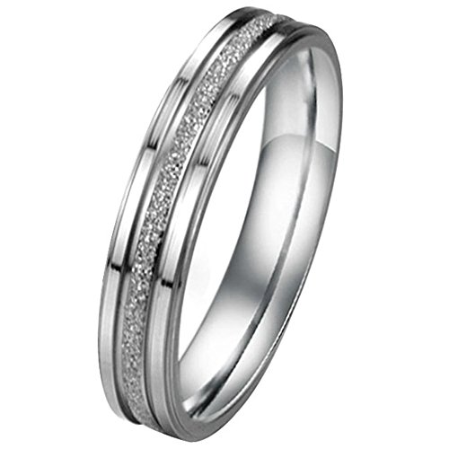 JewelryWe Schmuck 4mm Breite Edelstahl Damen-Ring Partnerringe Sandgestrahlt Hochzeit Band Farbe Silber Größe 54 von JewelryWe