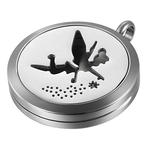 JewelryWe Damen Halskette, Edelstahl Hohle Engel Mädchen Aromatherapie Ätherische Öle Diffusor öffenbar Floating Medaillon Locket Anhänger mit 6 Bunt Filzkreisen und 45cm Kette, Silber JewelryWe Damen Halskette, Edelstahl Hohle Engel Mädchen Aromatherapie Ätherische Öle Diffusor öffenbar Floating Medaillon Locket Anhänger mit 6 Bunt Filzkreisen und 45cm Kette, Silber von JewelryWe