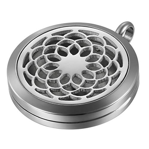 JewelryWe Damen Halskette, Edelstahl Hohle Kamelie Blumen Aromatherapie Ätherische Öle Diffusor öffenbar Floating Medaillon Locket Anhänger mit 6 Bunt Filzkreisen und 45cm Kette, Silber von JewelryWe