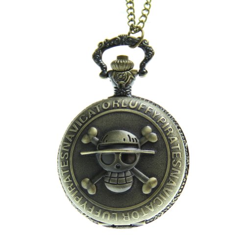 JewelryWe Damen Herren Taschenuhr One Piece Kette Totenkopf Schädel Uhranhänger Quartzuhr Kettenuhr Uhr Lange Pullover Halskette 80cm von JewelryWe