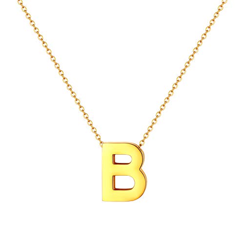 JewelryWe Damen Kette mit Buchstaben A-Z Anhänger, Edelstahl Alphabet Halskette Buchstabenkette mit Buchstabenanhänger für Frau Mädchen, Gold von JewelryWe