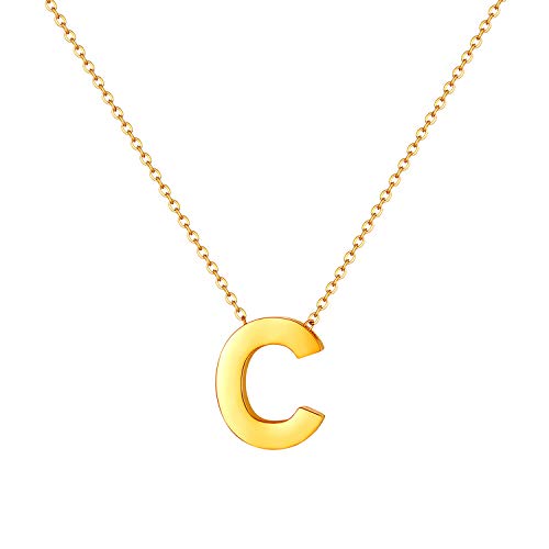 JewelryWe Damen Kette mit Buchstaben A-Z Anhänger, Edelstahl Alphabet Halskette Buchstabenkette mit Buchstabenanhänger für Frau Mädchen, Gold von JewelryWe