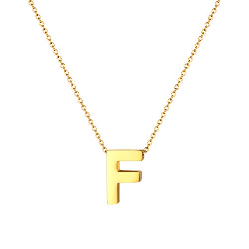 JewelryWe Damen Kette mit Buchstaben A-Z Anhänger, Edelstahl Alphabet Halskette Buchstabenkette mit Buchstabenanhänger für Frau Mädchen, Gold von JewelryWe