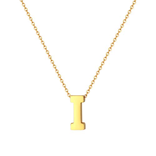 JewelryWe Damen Kette mit Buchstaben A-Z Anhänger, Edelstahl Alphabet Halskette Buchstabenkette mit Buchstabenanhänger für Frau Mädchen, Gold von JewelryWe