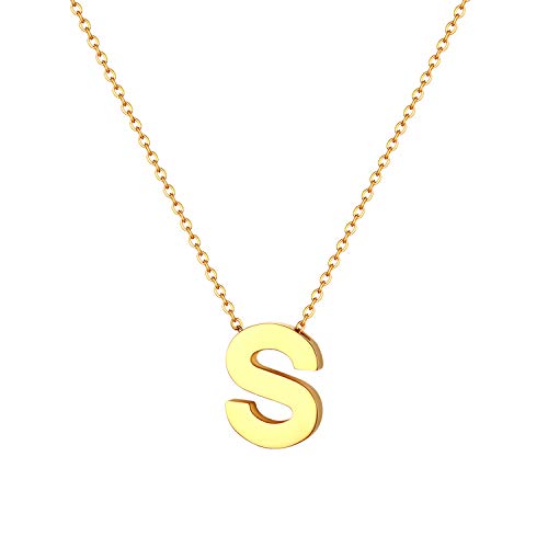 JewelryWe Damen Kette mit Buchstaben A-Z Anhänger, Edelstahl Alphabet Halskette Buchstabenkette mit Buchstabenanhänger für Frau Mädchen, Gold von JewelryWe