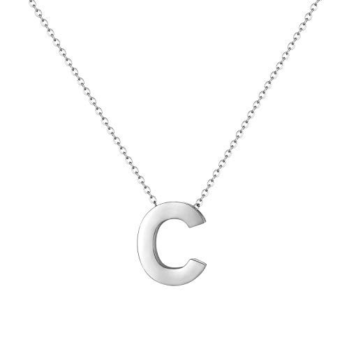 JewelryWe Damen Kette mit Buchstaben A-Z Anhänger, Edelstahl Alphabet Halskette Buchstabenkette mit Buchstabenanhänger für Frau Mädchen, Silber von JewelryWe