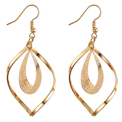 JewelryWe Damen Ohrringe, Twisted Rhombus Tropfenohrringe baumelnde Statement Ohrringe Ohrhänger für Frau Mädchen, Gold von JewelryWe