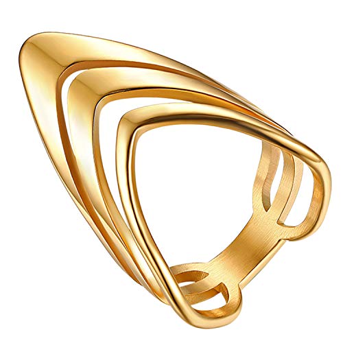 JewelryWe Damen-Ring, Neuartige Polierte Dreifach V Design Statement Ring Band für Frau Mädchen, Gold - Größe 52 von JewelryWe