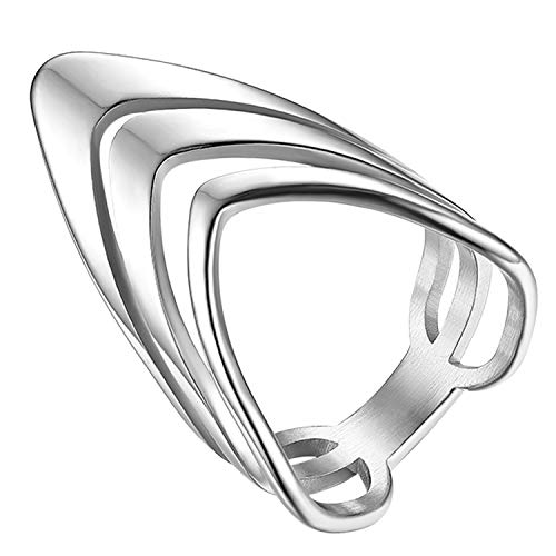 JewelryWe Ringe Damen V-Form Edelstahl: Damen-Ring Neuartige Poliert Dreifach V Design Statement Ring Hochzeit Band Trauringe Eheringe für Frau Mädchen Silber Größe 54 von JewelryWe
