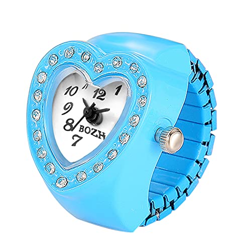 JewelryWe Damen Ringuhr Fingeruhr Analog Quarzuhr Elastisch Herz Ring Uhr Uhrenring für Mädchen Weiß Schwarz Blau von JewelryWe