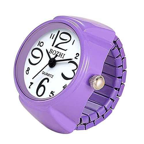 JewelryWe Damen Ringuhr Fingeruhr Analog Quarzuhr Elastisch Ring Band Uhr Uhrenring Geschenk für Mädchen Lila von JewelryWe