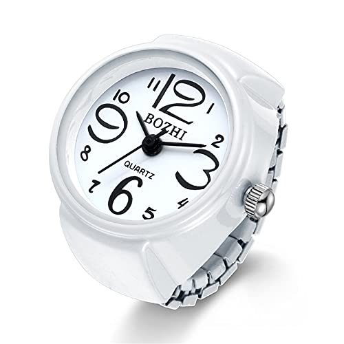 JewelryWe Damen Ringuhr Fingeruhr Analog Quarzuhr Elastisch Ring Band Uhr Uhrenring Geschenk für Mädchen Weiß von JewelryWe