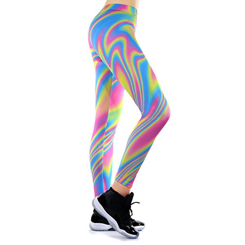 JewelryWe Damen Strumpfhose Sport Regenbogen Streifen Print Yoga Leggings Workout Fitness Running Pants Hose Mehrfarbig - Größe L(EU 38-40) von JewelryWe