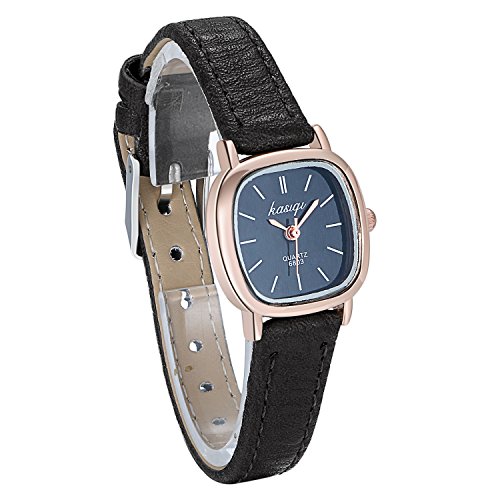 JewelryWe Damen Uhren Schwarz Leder Band Slim Uhr Frauen Kleid Mode wasserdichte Klassisch Zeitlos Einfach Design Analog Quarz Armbanduhr mit Schwarz Quadrat Zifferblatt von JewelryWe