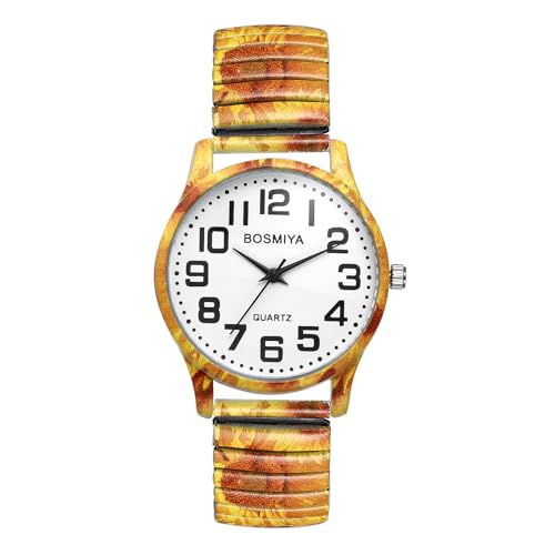 JewelryWe Damenuhr Boho Elastische Uhren: Bohemian Hippie Stil Van Gogh Sonnenblumen Kunst Analog Quarz Armbanduhr Damen Edelstahl Stretch Armband Uhr mit Zugarmband & ultraklaren großen Zahlen von JewelryWe
