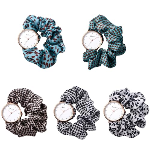 JewelryWe Damenuhr Elastisch Haarband Uhr: 5pcs Set Damen Leopard Hahnentritt Muster Analog Quarz Armbanduhr Multifunktionale Lässige Uhr mit Haargummi Stretch Armband Geschenk für Frau Mädchen JewelryWe Damenuhr Elastisch Haarband Uhr: 5pcs Set Damen Leopard Hahnentritt Muster Analog Quarz Armbanduhr Multifunktionale Lässige Uhr mit Haargummi Stretch Armband Geschenk für Frau Mädchen von JewelryWe
