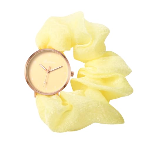 JewelryWe Damenuhr Elastisch Haarband Uhr: Damen Analog Quarz Armbanduhr Frauen Mädchen ultradünne multifunktionale Haargummi Uhr mit Gelb Zugarmband elastischem Band Geschenk von JewelryWe