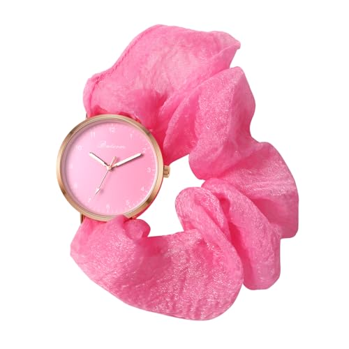 JewelryWe Damenuhr Elastisch Haarband Uhr: Damen Analog Quarz Armbanduhr Frauen Mädchen ultradünne multifunktionale Haargummi Uhr mit Rosa Zugarmband elastischem Band Geschenk von JewelryWe