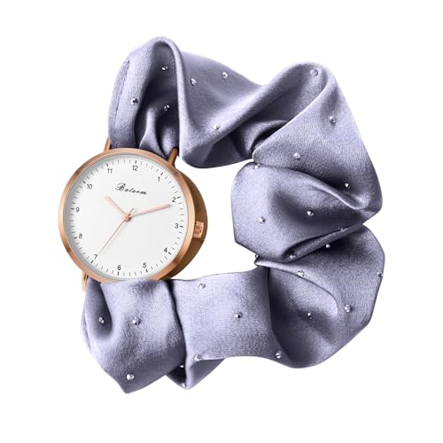 JewelryWe Damenuhr Elastisch Haarband Uhr: Damen Analog Quarz Armbanduhr Frauen Mädchen ultradünne multifunktionale Punkte Haargummi Uhr mit Grau Zugarmband elastischem Band Geschenk von JewelryWe