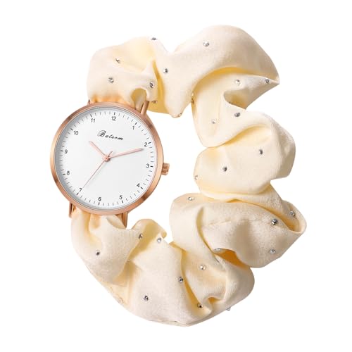 JewelryWe Damenuhr Elastisch Haarband Uhr: Damen Analog Quarz Armbanduhr Frauen Mädchen ultradünne multifunktionale Punkte Haargummi Uhr mit Weiß Zugarmband elastischem Band Geschenk von JewelryWe