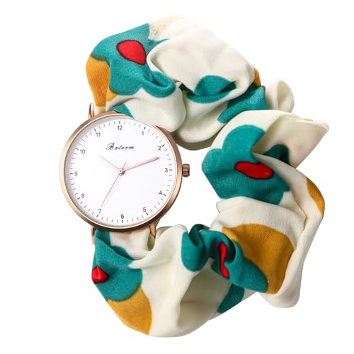 JewelryWe Damenuhr Elastisch Haarband Uhr: Damen Grün Blumen Floral Analog Quarz Armbanduhr Multifunktionale Lässige Uhr mit Haargummi Stretch Armband Geschenk für Frau Mädchen von JewelryWe