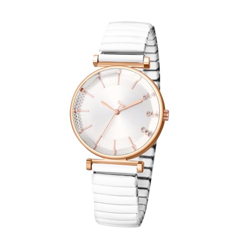JewelryWe Damenuhr Elastisches Zugarmband Uhr: Elegant Analog Quarz Armbanduhr Damen Weiß Edelstahl Stretcharmband Uhr mit Strass Balkenskala Zifferblatt JewelryWe Damenuhr Elastisches Zugarmband Uhr: Elegant Analog Quarz Armbanduhr Damen Weiß Edelstahl Stretcharmband Uhr mit Strass Balkenskala Zifferblatt von JewelryWe