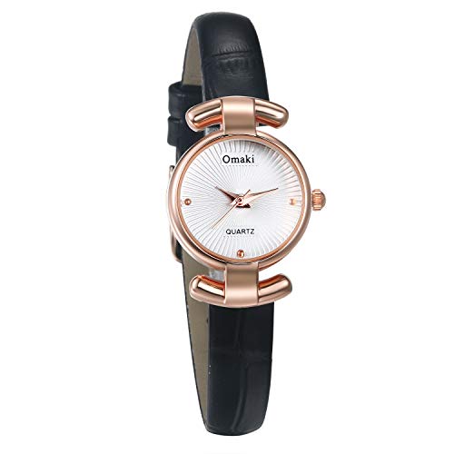 JewelryWe Damenuhr Elegant Analog Quarz Armbanduhr 30M wasserdichte Beiläufige Uhr mit Echtleder Leder Armband für Frauen Mädchen Schwarz von JewelryWe