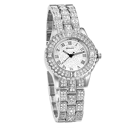 JewelryWe Damenuhr Elegant Armbanduhr mit Strass Glitzer Römanische Ziffer Metallarmband Analog Quarz Uhr für Frauen von JewelryWe