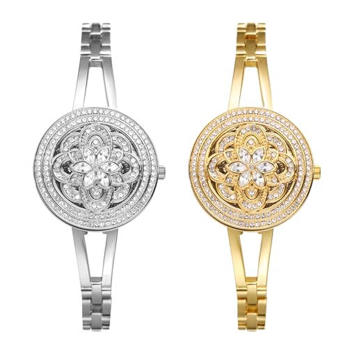 JewelryWe Damenuhr Glitzer Blume Uhren: 2er Set 30m Wasserdicht Analog Quarz Armbanduhr Spangeuhr Damen Schmales Edelstahl Armband Kleine Strass Diamant Uhr mit Muschel Zifferblatt JewelryWe Damenuhr Glitzer Blume Uhren: 2er Set 30m Wasserdicht Analog Quarz Armbanduhr Spangeuhr Damen Schmales Edelstahl Armband Kleine Strass Diamant Uhr mit Muschel Zifferblatt von JewelryWe