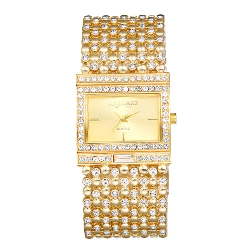 JewelryWe Damenuhr Glitzer Rechteckig Uhr: Damen Bling Strass Analog Quarz Armbanduhr Frauen Gold Breit Metallarmband Armreif Lässige Diamant Spangenuhr mit Eckigem Zifferblatt JewelryWe Damenuhr Glitzer Rechteckig Uhr: Damen Bling Strass Analog Quarz Armbanduhr Frauen Gold Breit Metallarmband Armreif Lässige Diamant Spangenuhr mit Eckigem Zifferblatt von JewelryWe