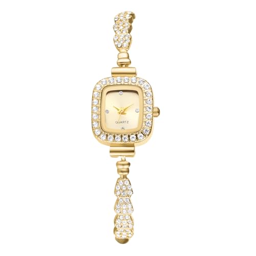 JewelryWe Damenuhr Glitzer Rechteckige Uhren: Bling Strass Analog Quarz Armbanduhr Damen Gold Schmales Verstellbares Metallarmband Armkette Kleine Diamantuhr mit Eckigem Gehäuse von JewelryWe