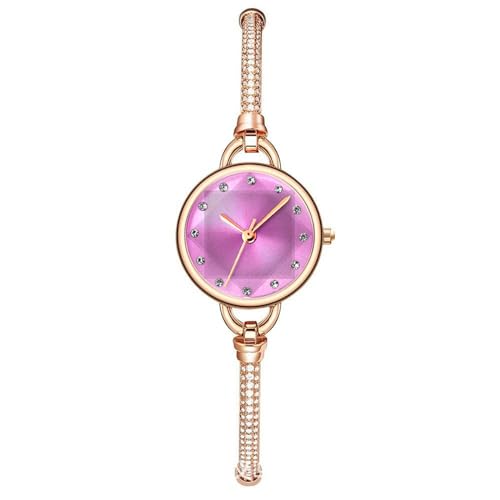 JewelryWe Damenuhr Glitzer Strass Uhr: Damen Elegant Analog Quarz Armbanduhr Kleine Lässige Uhren mit Rosarot Diamant-Schneid Zifferblatt und Rosegold Verstellbarem Schmalen Metallarmband von JewelryWe