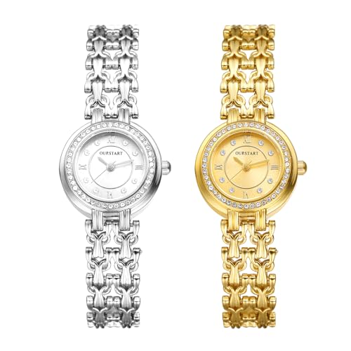 JewelryWe Damenuhr Glitzer Strass Uhren: 2er Set Elegant Analog Quarz Armbanduhr Damen Metallarmband Kleine Lässige Uhr mit Römischen Ziffern Diamantskala Zifferblatt, Gold Silber JewelryWe Damenuhr Glitzer Strass Uhren: 2er Set Elegant Analog Quarz Armbanduhr Damen Metallarmband Kleine Lässige Uhr mit Römischen Ziffern Diamantskala Zifferblatt, Gold Silber von JewelryWe
