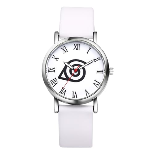 JewelryWe Damenuhr Kinderuhr Anime Uhr: Cartoon Naruto Konohagakure Symbol Analog Quarz Armbanduhr Damen Kinder Weiß Silikonarmband Ultradünne Uhr mit römischen Ziffern Geschenk für Anime-Fans von JewelryWe