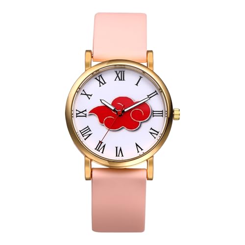 JewelryWe Damenuhr Kinderuhr Anime Uhr: Cartoon Naruto Rote Wolke Analog Quarz Armbanduhr Damen Kinder Pink Silikonarmband Ultradünne Uhr mit römischen Ziffern Geschenk für Anime-Fans von JewelryWe