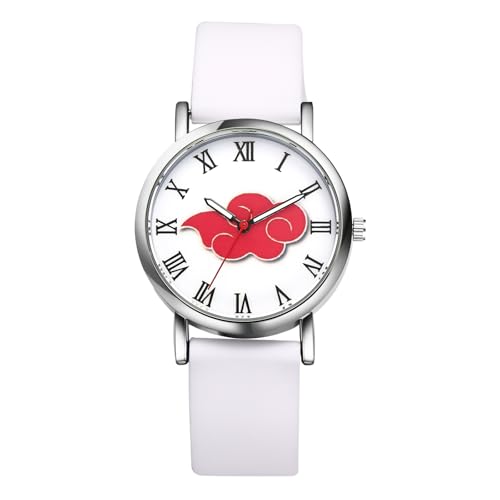 JewelryWe Damenuhr Kinderuhr Anime Uhr: Cartoon Naruto Rote Wolke Analog Quarz Armbanduhr Damen Kinder Weiß Silikonarmband Ultradünne Uhr mit römischen Ziffern Geschenk für Anime-Fans von JewelryWe