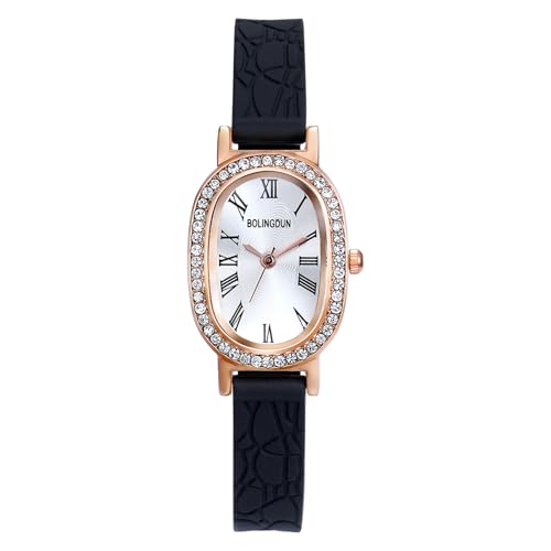 JewelryWe Damenuhr Kleine Ovale Uhren: Glitzer Strass Analog Quarz Armbanduhr Damen Schwarz Krokodilmuster Silikonarmband Zierliche Uhr mit Römischen Ziffern und Rosegold Ovalem Gehäuse JewelryWe Damenuhr Kleine Ovale Uhren: Glitzer Strass Analog Quarz Armbanduhr Damen Schwarz Krokodilmuster Silikonarmband Zierliche Uhr mit Römischen Ziffern und Rosegold Ovalem Gehäuse von JewelryWe