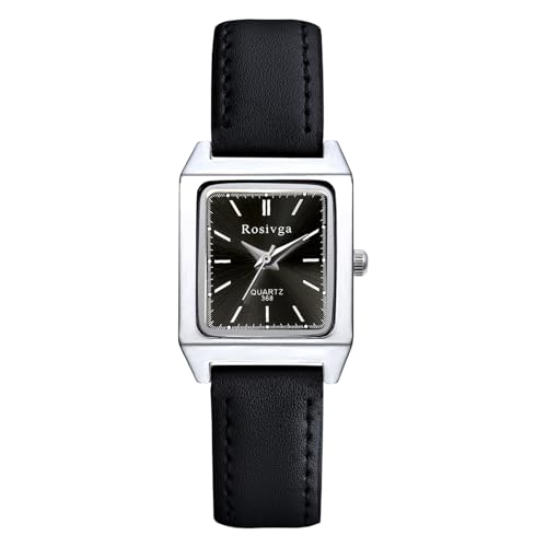 JewelryWe Damenuhr Kleine Rechteckige Uhr: Klassische Einfache Analog Quarz Armbanduhr Damen Schwarz Lederarmband Business Casual Uhr mit Silber Rechteck Sonnenschliff-Zifferblatt JewelryWe Damenuhr Kleine Rechteckige Uhr: Klassische Einfache Analog Quarz Armbanduhr Damen Schwarz Lederarmband Business Casual Uhr mit Silber Rechteck Sonnenschliff-Zifferblatt von JewelryWe