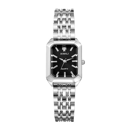 JewelryWe Damenuhr Kleine Rechteckige Uhr: Klassische Einfache Analog Quarz Armbanduhr Damen Silber Metallarmband Business Casual Uhr mit Schwarz Rechteck Zifferblatt JewelryWe Damenuhr Kleine Rechteckige Uhr: Klassische Einfache Analog Quarz Armbanduhr Damen Silber Metallarmband Business Casual Uhr mit Schwarz Rechteck Zifferblatt von JewelryWe