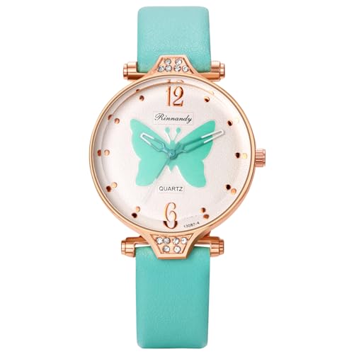 JewelryWe Damenuhr Leder Uhr Damen: Preppy Boho Schmetterling Strass Analog Quarz Armbanduhr Grün Lederarmband Lässige Uhr für Frau Mädchen JewelryWe Damenuhr Leder Uhr Damen: Preppy Boho Schmetterling Strass Analog Quarz Armbanduhr Grün Lederarmband Lässige Uhr für Frau Mädchen von JewelryWe