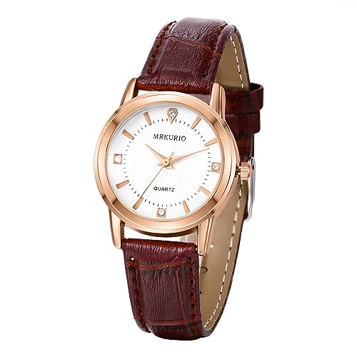 JewelryWe Damenuhr Leder Uhren Damen - Klassische Runde Analog Quarz Armbanduhr mit Braun Leder Armband Geschäfts Beiläufige Uhr für Frauen Mädchen von JewelryWe
