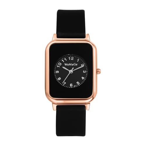 JewelryWe Damenuhr Rechteckige Uhr mit Silikonarmband: Elegant Analog Quarz Armbanduhr Damen Schwarz Silikon Armband Leicht Dünne Sportuhr mit Rundem Arabischen Ziffern Zifferblatt JewelryWe Damenuhr Rechteckige Uhr mit Silikonarmband: Elegant Analog Quarz Armbanduhr Damen Schwarz Silikon Armband Leicht Dünne Sportuhr mit Rundem Arabischen Ziffern Zifferblatt von JewelryWe