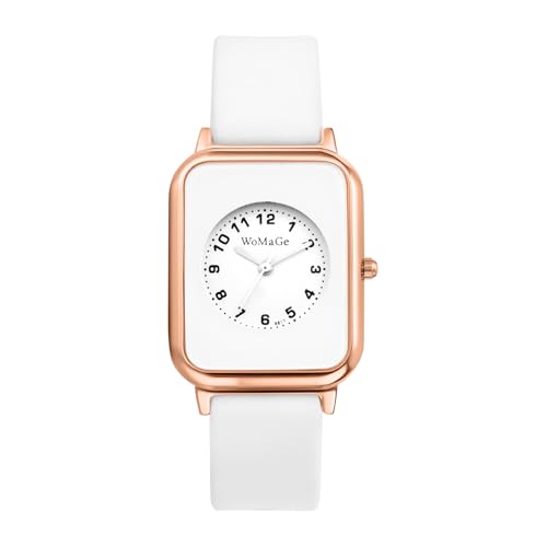 JewelryWe Damenuhr Rechteckige Uhr mit Silikonarmband: Elegant Analog Quarz Armbanduhr Damen Weiß Silikon Armband Leicht Dünne Sportuhr mit Rundem Arabischen Ziffern Zifferblatt JewelryWe Damenuhr Rechteckige Uhr mit Silikonarmband: Elegant Analog Quarz Armbanduhr Damen Weiß Silikon Armband Leicht Dünne Sportuhr mit Rundem Arabischen Ziffern Zifferblatt von JewelryWe