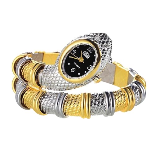 JewelryWe Damenuhr Schlange Legierung Uhr: Damen Analog Quarz Armbanduhr Gold Silber Chunky Flexible biegbares Schlangenarmband Wickelarmband Uhr geschichtet gewickelte Schlangenuhr für Frau Mädchen von JewelryWe